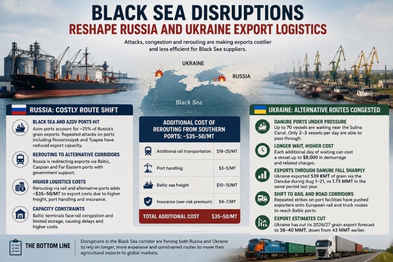 Black Sea Disruptions Reshape Russia and Ukraine Agricultural Export Logistics